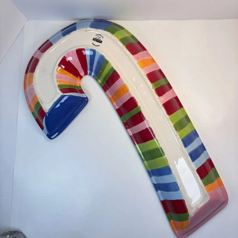 Target Multi-striped Hand‎ Painted Candy-cane Ceramic Serving Tray 18